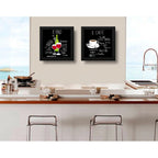 Set 2 Cuadros Café Y Vino Cocina Gourmet Decoracion 33x33cm Marco Negro