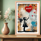 Cuadro Banksy Niña Con Globo Rojo Arte Urbano Callejera Oak Marco Marrón Claro