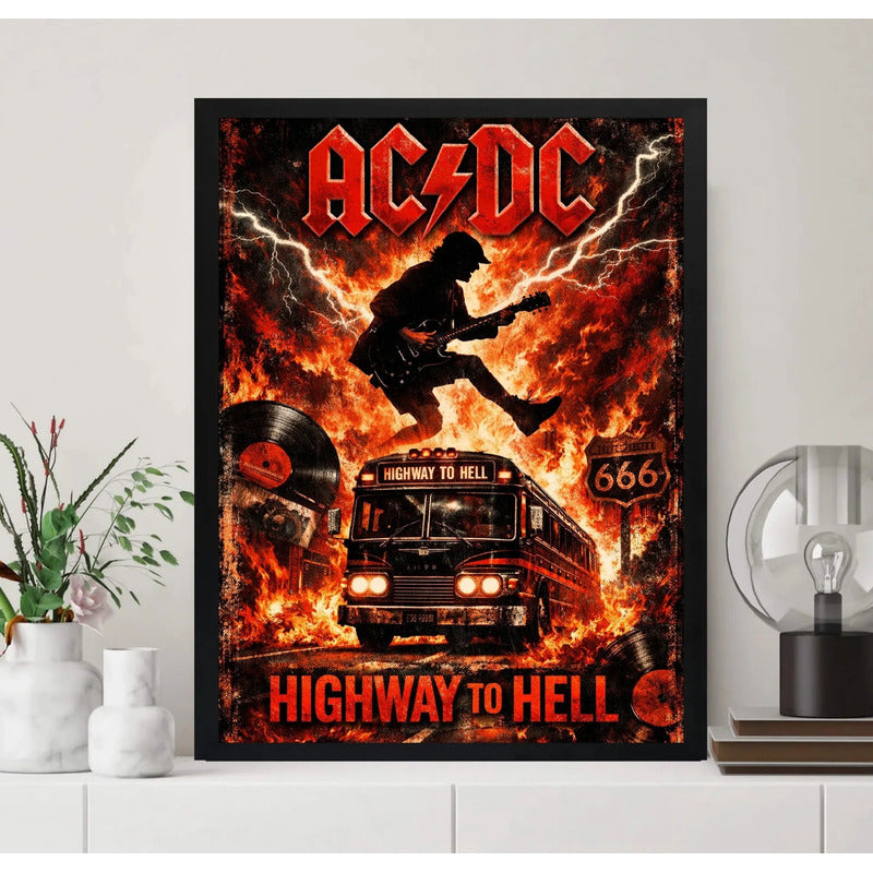 Cuadro Ac/dc Highway To Hell Rock Musica Acdc Art Decoracion Marco Negro
