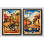Set 2 Cuadros Colonia Del Sacramento Arte Retro Uruguay Marco Negro
