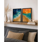Set 2 Cuadros Living Dormitorio Paisajes De Playa Surf Brs1 Marco Negro