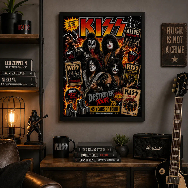 Cuadro Kiss Destroyer 76 Álbum Icónico Rock Arte Vintage Marco Negro