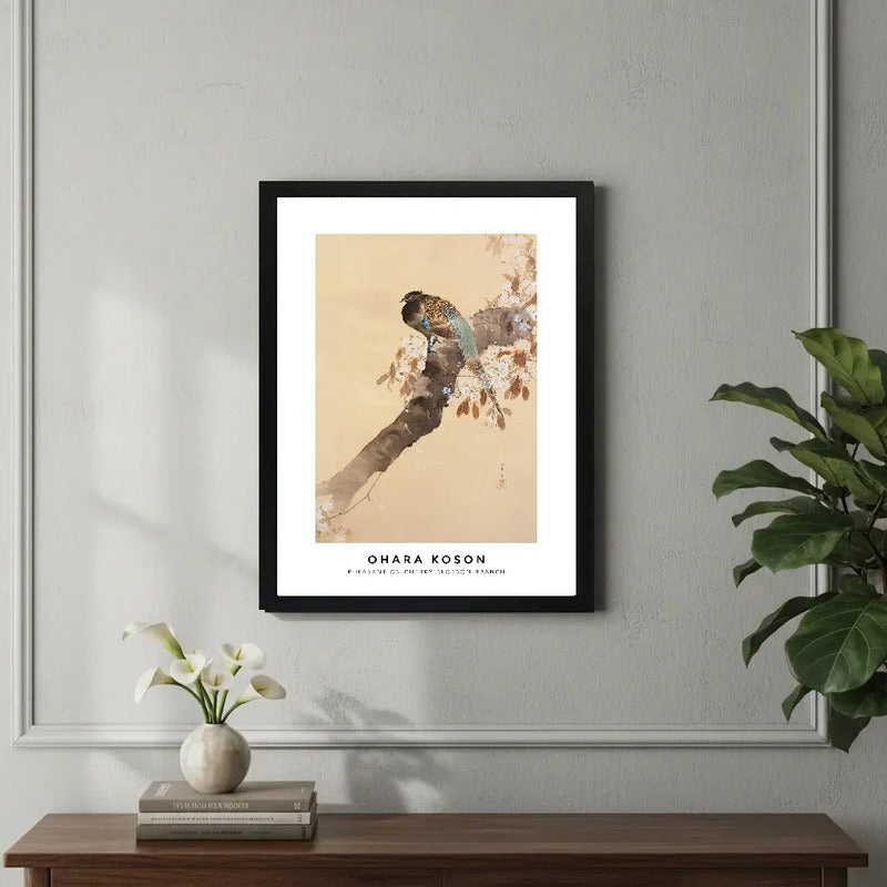 Cuadro Living Arte Ohara Koson Faisan Ave Rama Cerezo Flores Marco Negro