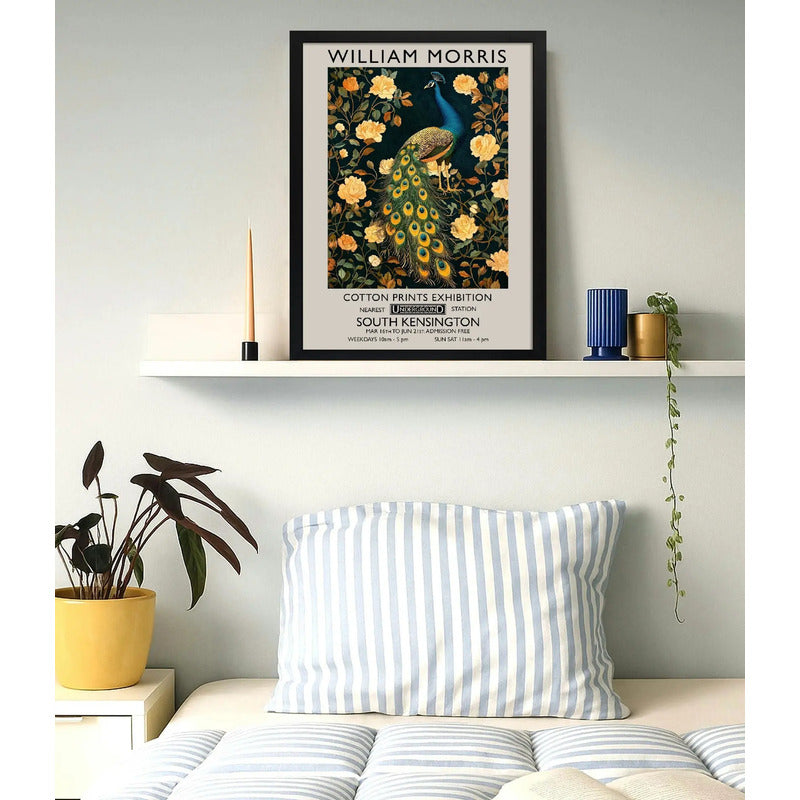 Cuadro Pavo Real Botanico William Morris Floral Ave Flores 1 Marco Marco Negro