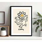 Cuadro Keith Haring Flor Amarilla Arte Urbano Decoracion Marco Negro