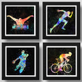 Set 4 Cuadros Natacion Bicicleta Handball Pop Art Deportes