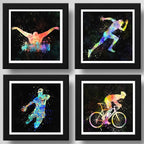 Set 4 Cuadros Natacion Bicicleta Handball Pop Art Deportes