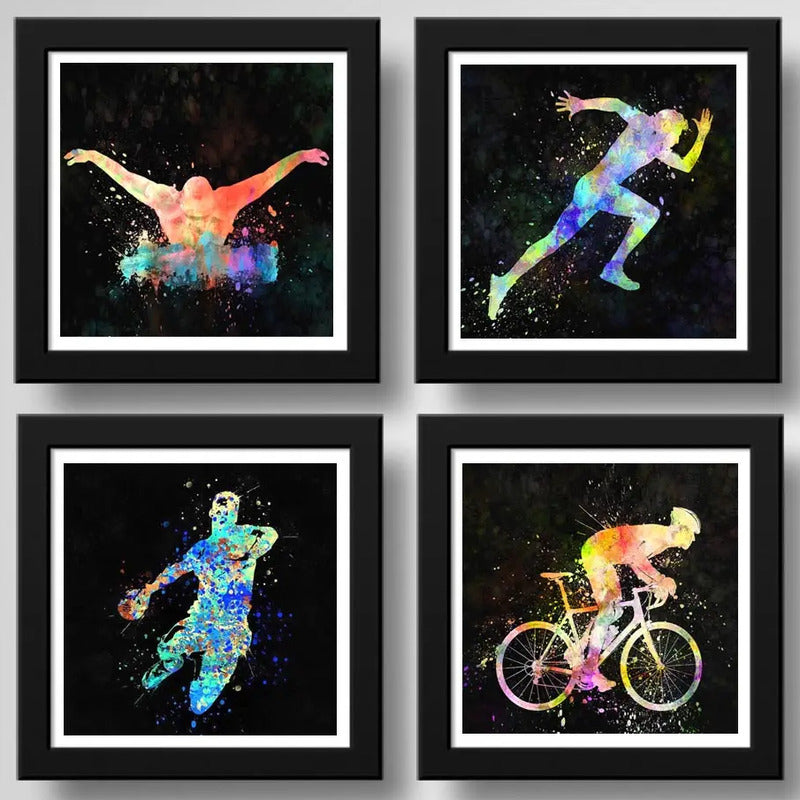 Set 4 Cuadros Natacion Bicicleta Handball Pop Art Deportes