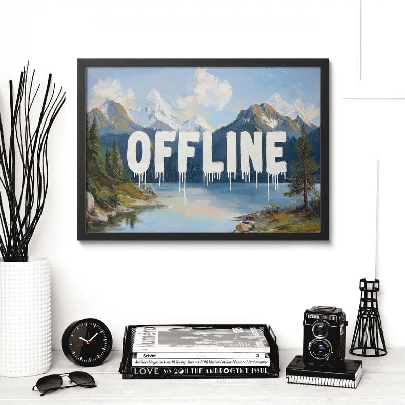 Cuadro Offline Frase Paisaje Montaña Rio Arte Decoracion Marco Negro