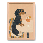 Cuadro Cocina Living Perro Dachshund Salchicha Aperol Oak Marco Marrón Claro