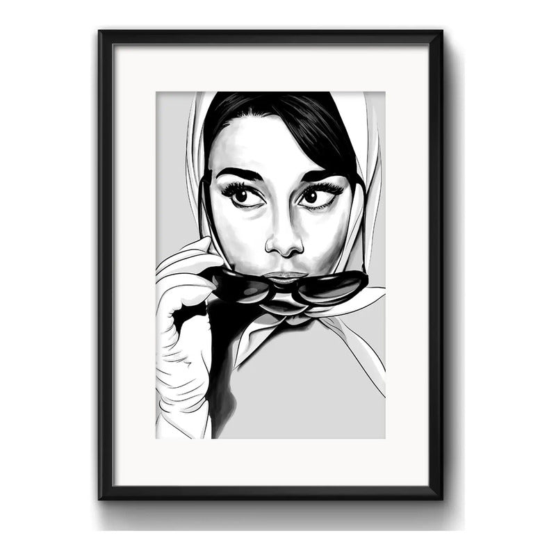 Cuadro Audrey Hepburn Fashion Blanco Y Negro Con Paspartú