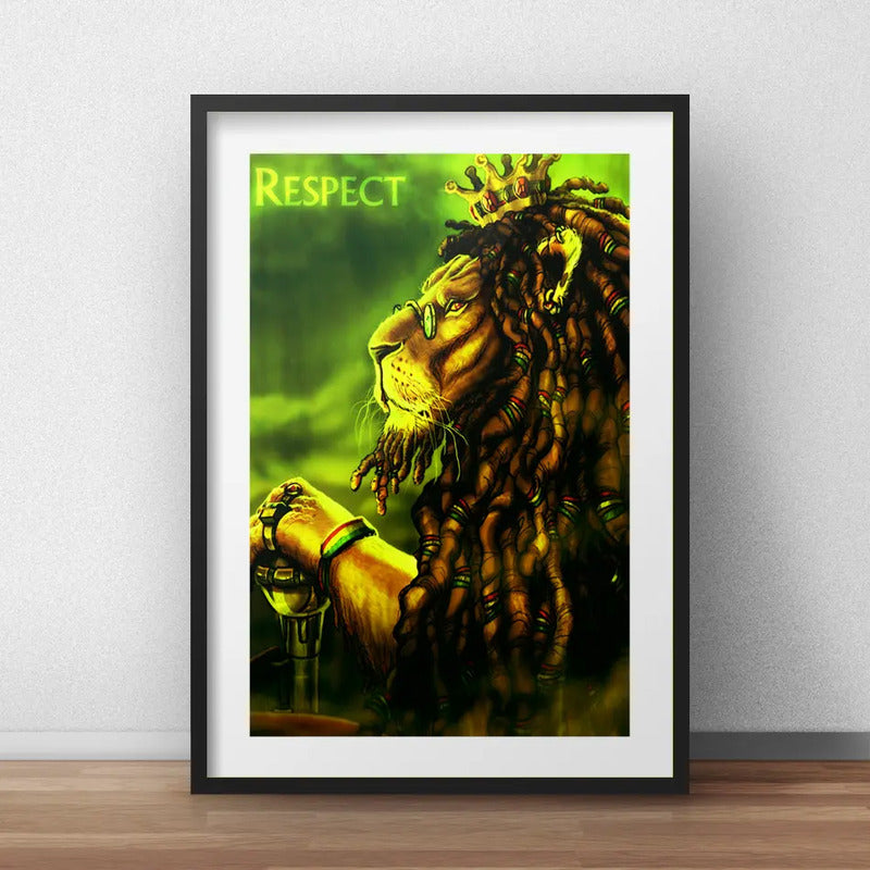 Cuadro Leon De Judá Reggae Jamaica Vintage Con Paspartu Marco Negro
