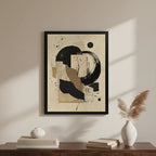Cuadro Boho Abstracto Arte Japon Beige Negro Decora Living Marco Negro