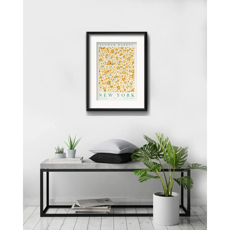 Cuadro Flower Market New York Flores 53x43cm Con Paspartú Marco Negro