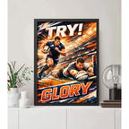 Cuadro Rugby Art Try Glory Jugador Club Deportes Decoracion Marco Negro