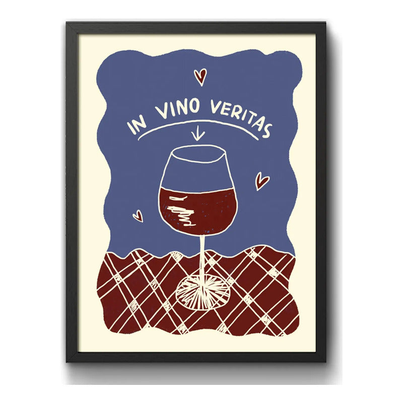 Cuadro In Vino Veritas Frase Retro Bebida Cocina Bar Pub Marco Negro