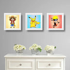 Set 3 Cuadros Naruto Pikachu Luffy Pop Art Pokemon One Piece