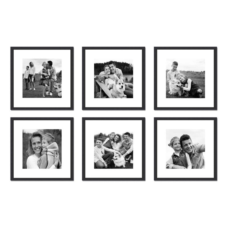 Wall 6 Cuadros Fotos Familiares Personalizado Blanco Y Negro Marco Negro