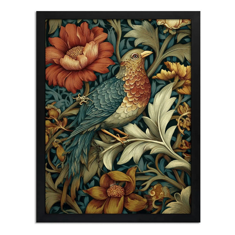 Cuadro Pajaro Botanico Flores William Morris Aves Flor Arte Pájaro Entre Flores W Morris Marco Negro