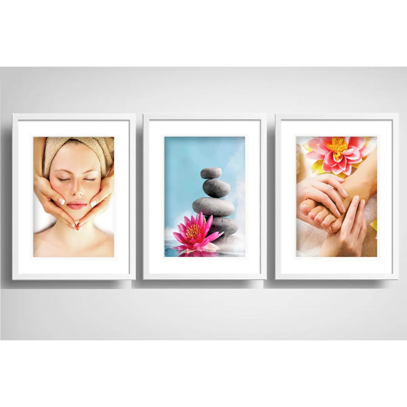 Set 3 Cuadros Spa Masaje Clinica Estética Decor Con Paspartú