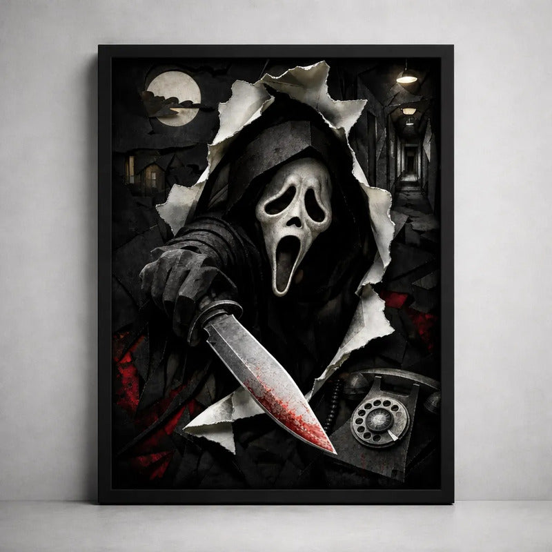 Cuadro Scream Grita Ghostface Pelicula Terror Efecto 3d Marco Negro