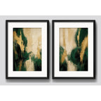 Set 2 Cuadros Boho Arte Abstracto Verde Beige Con Paspartu 55x43cm Cada Cuadro Negro