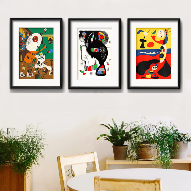 Set 3 Cuadros Living Joan Miró Arte Decoracion Con Paspartu Miró Collection 2 Con Marco Negro