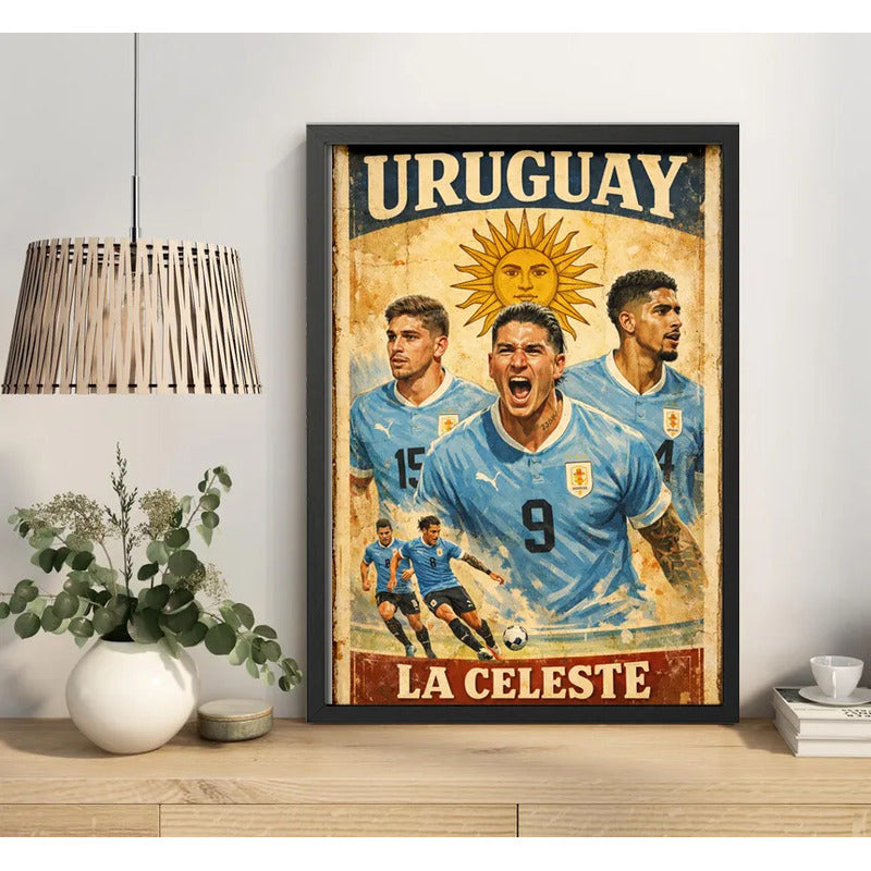 Cuadro La Celeste Seleccion Uruguay Fútbol 2026 Arte Retro Marco Negro