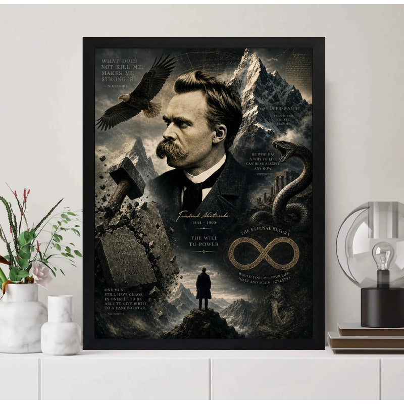 Cuadro Friedrich Nietzsche Arte Retro Obras Escritor Aleman Marco Negro