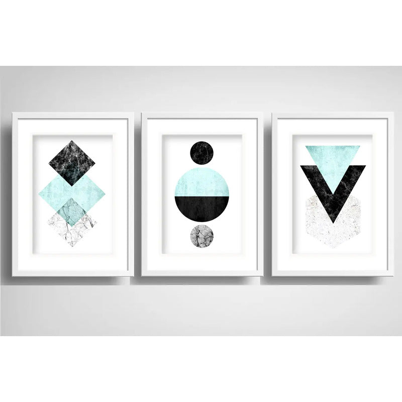 Set 3 Cuadros Geometrico Abstracto Moderno Con Paspartu B1