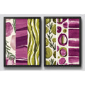 Set 2 Cuadros Dormitorio Living Abstracto Arte Verde Púrpura Marco Negro