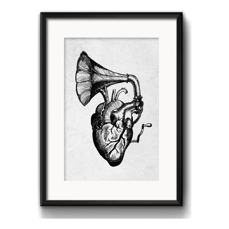 Cuadro Corazon Gramófono Musica Arte Decoracion Con Paspartú