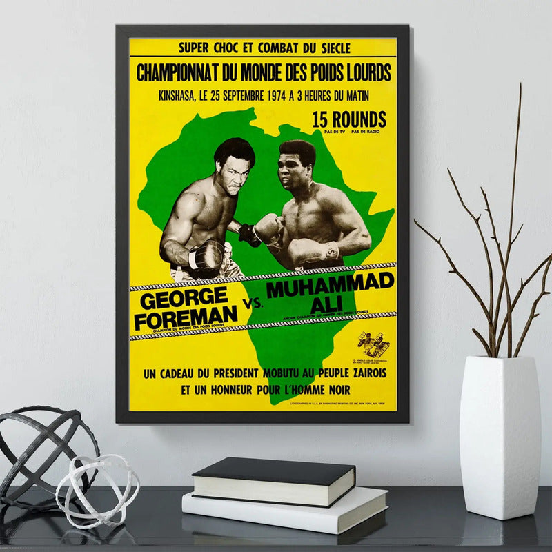 Cuadro Boxeo Boxing Peleas Icónicas Deporte Gym Decoracion George Foreman Vs Muhammad Ali Con Marco Negro