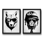 Set 2 Cuadros Lobo León Animales Arte Urbano Decoracion