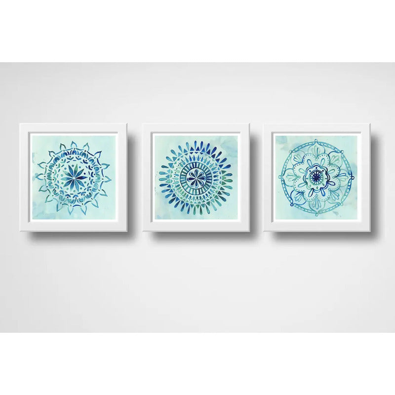 Set 3 Cuadros Mandalas Azul Arte Boho Zen Decoracion