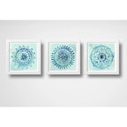 Set 3 Cuadros Mandalas Azul Arte Boho Zen Decoracion