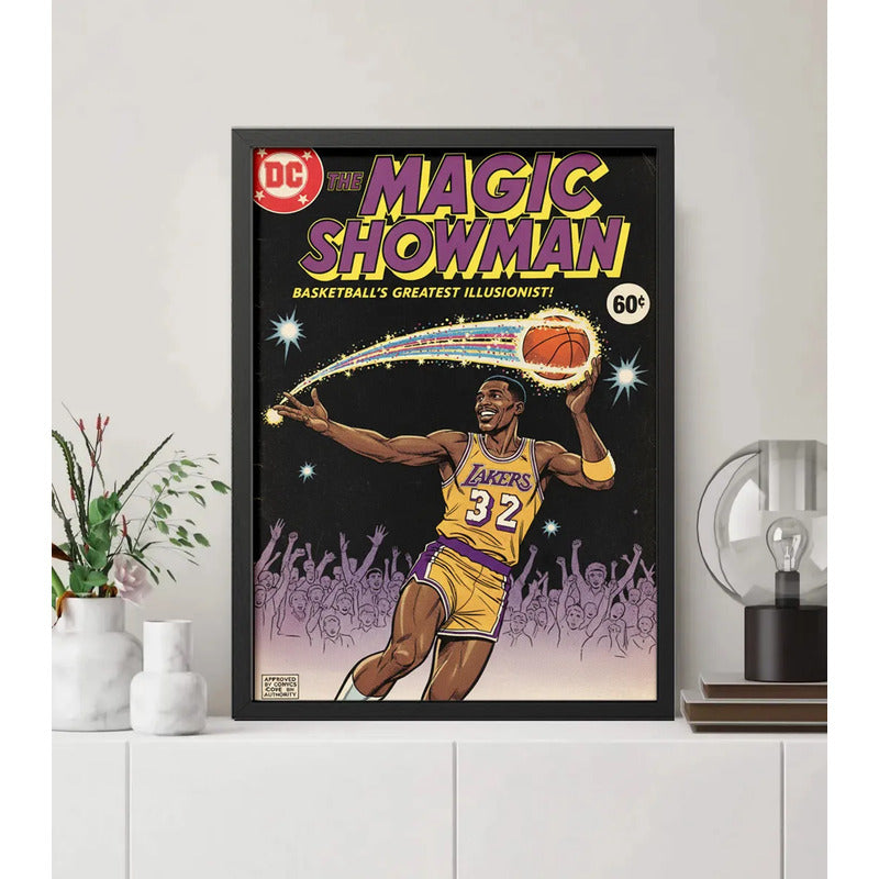 Cuadro Magic Johnson Lakers Comics Retro Baloncesto Deportes Marco Negro