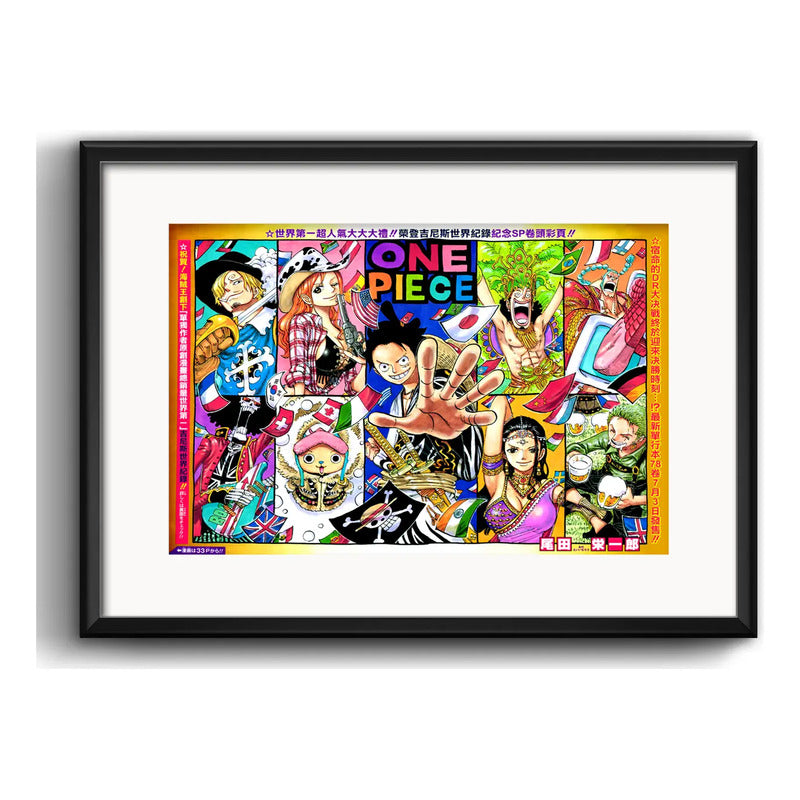 Cuadro One Piece Luffy Anime Japon Arte Decoracion Paspartú Marco Negro
