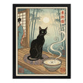 Cuadro Gato Mistico Cafe Latte Bambu Japón Cocina Decoracion Marco Negro