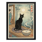Cuadro Gato Mistico Cafe Latte Bambu Japón Cocina Decoracion Marco Negro
