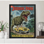 Cuadro Jurassic Park Comics Pelicula Dinosaurio Arte Retro Marco Negro
