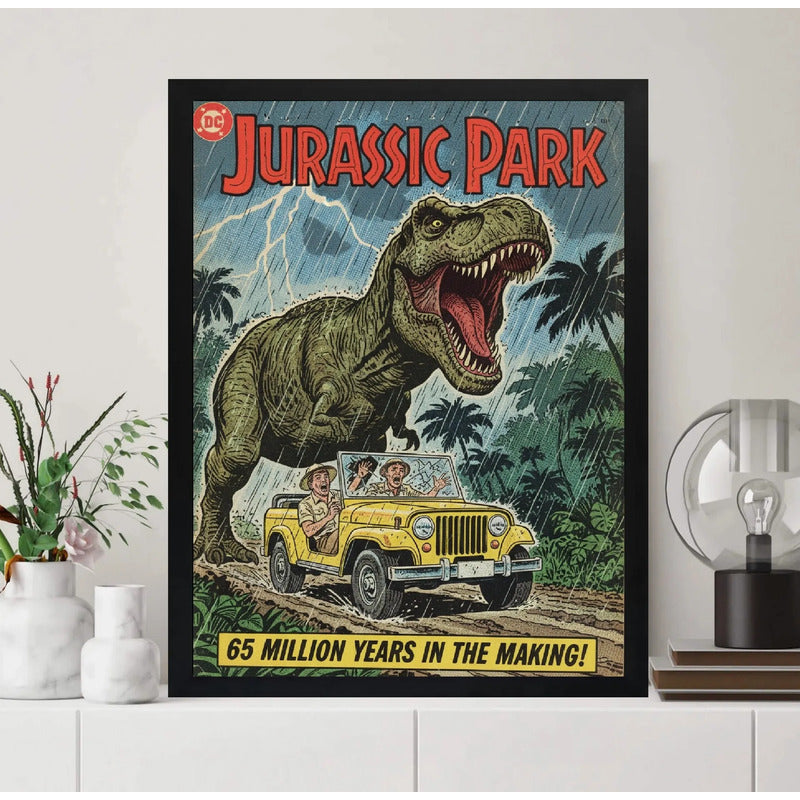 Cuadro Jurassic Park Comics Pelicula Dinosaurio Arte Retro Marco Negro