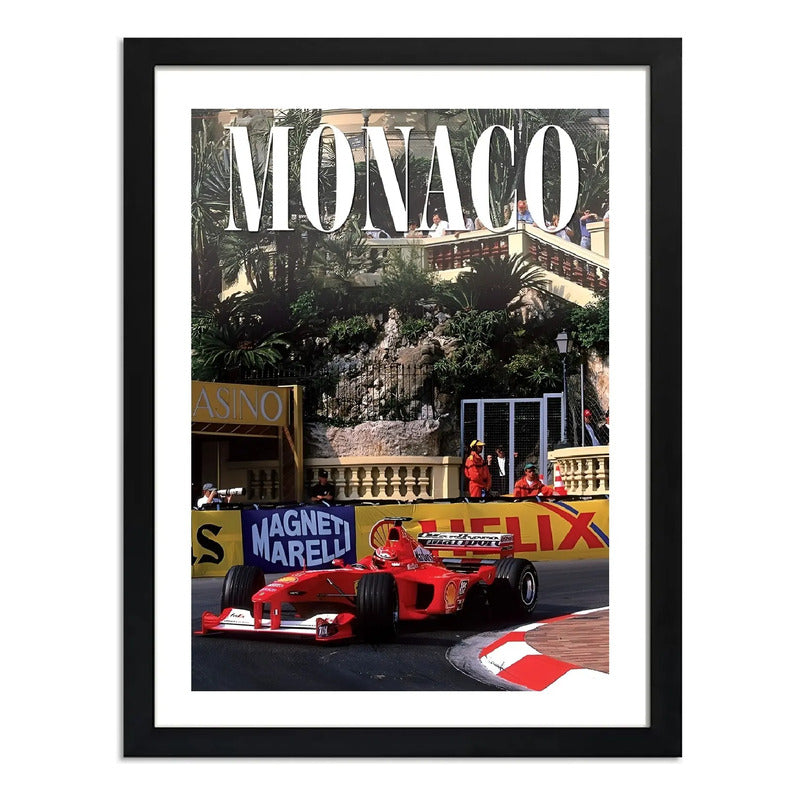 Cuadro Monaco Formula 1 Auto Pista Carrera Autodromo Retro Marco Negro