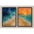 Set 2 Cuadros Living Dormitorio Paisajes De Playa Surf Brs1 Marco Negro