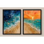 Set 2 Cuadros Living Dormitorio Paisajes De Playa Surf Brs1 Marco Negro