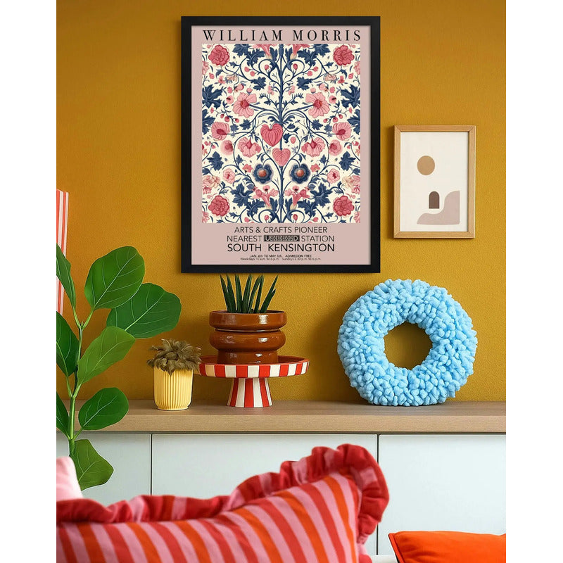 Cuadro Dormitorio Flores Romántica William Morris Botanico 2 Marco Negro