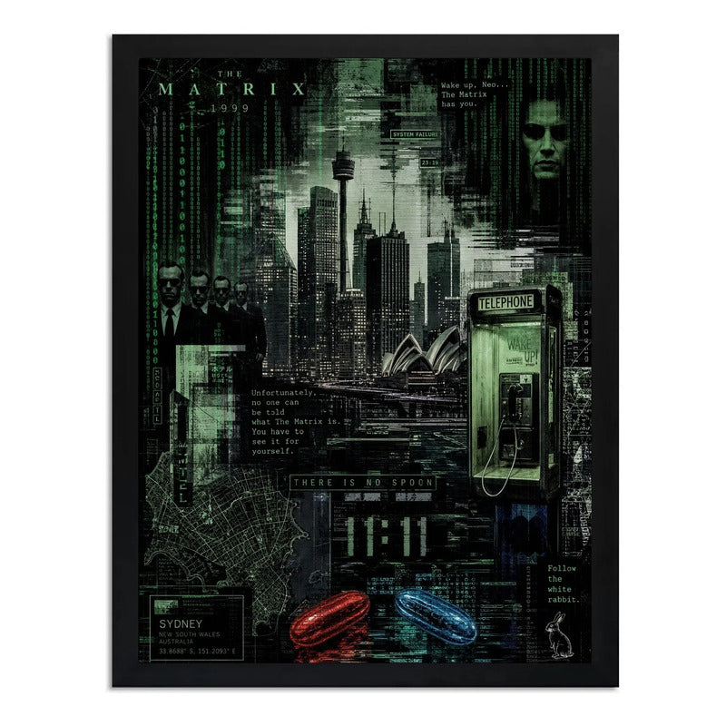 Cuadro Matrix Escenas Icónicas Mapa Pelicula Arte Cyberpunk Marco Negro
