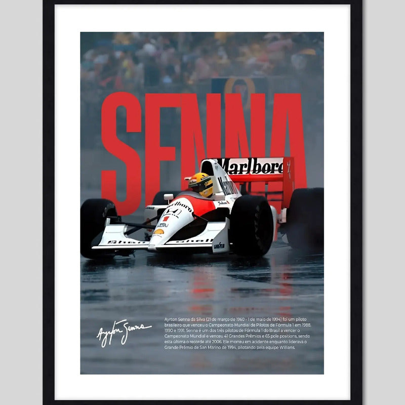 Cuadro Ayrton Senna Formula 1 Signature Auto Carrera Arte Marco Negro
