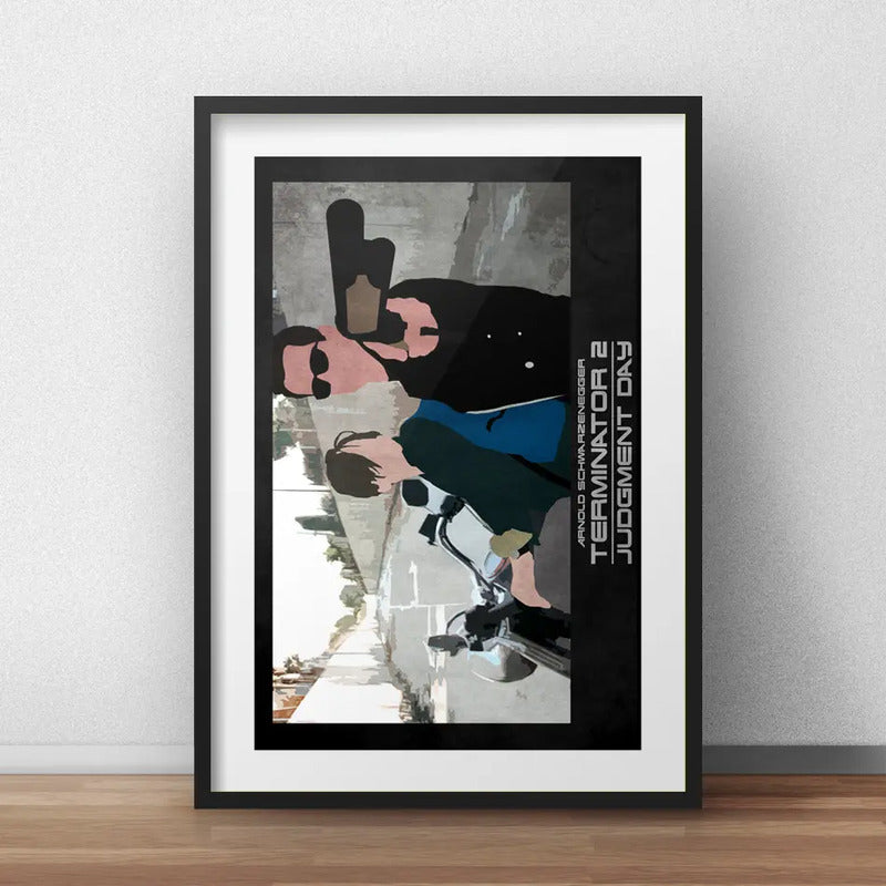 Cuadro Terminator Minimalista Schwarzenegger Con Paspartú Marco Negro