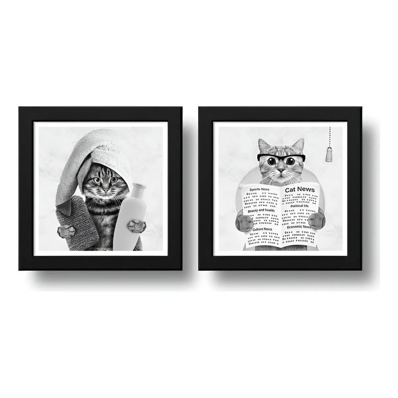 Set 2 Cuadros Gato Baño Gatito Toalla Mascota Pet Decoracion